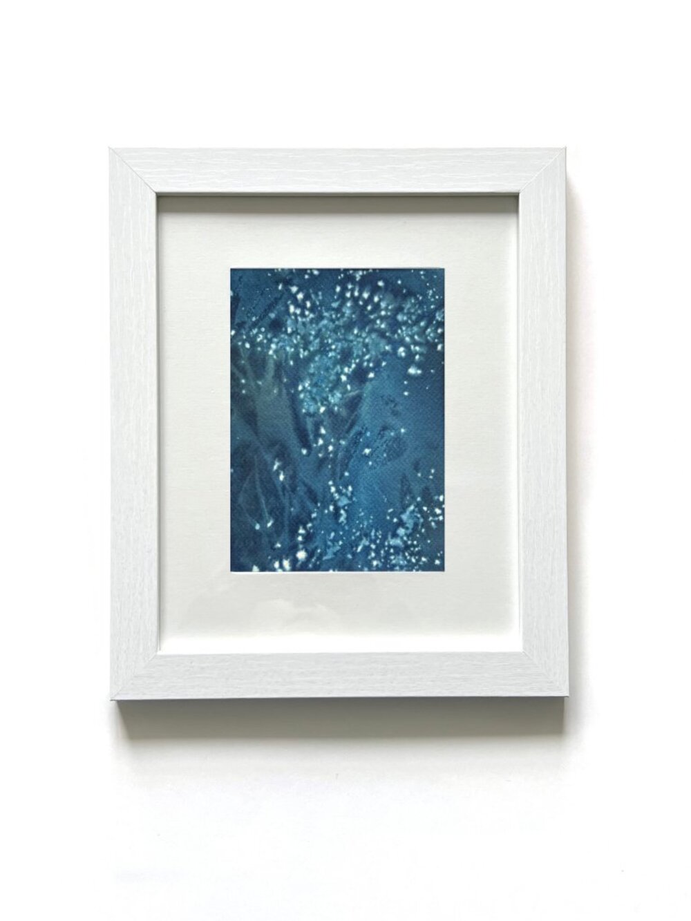 Framed Original Artwork, Cyanotype of Flowers, 5x7 finished